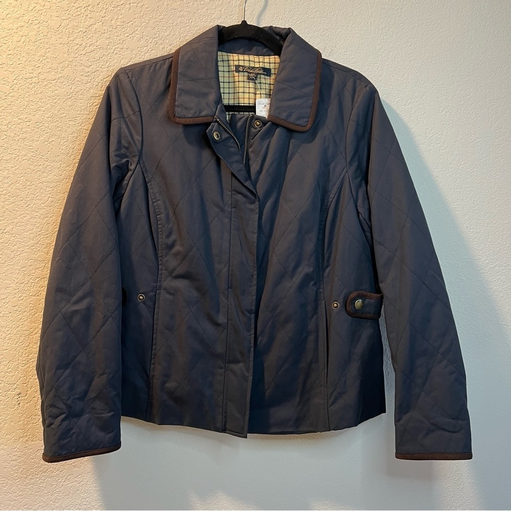 Women’s new Brooks Brothers blue quilted winter zip up jacket size 12 petites